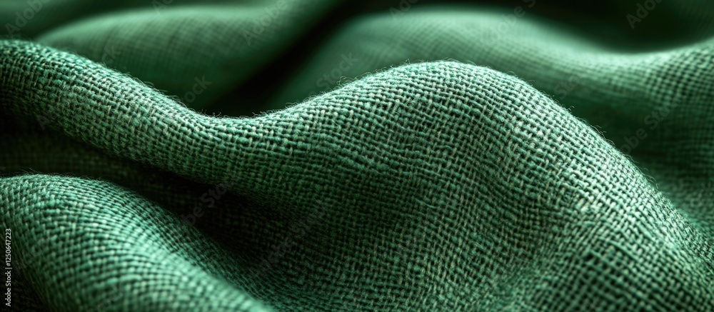 Poster green fabric texture displaying soft folds and seams ideal for backgrounds or textile design project