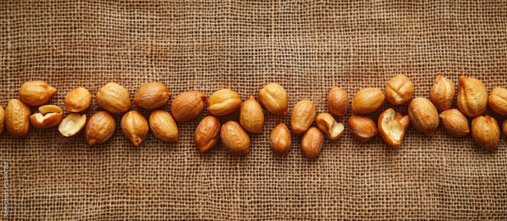 Poster roasted peanuts in shell and peeled on textured brown fabric background showcasing natural food pres