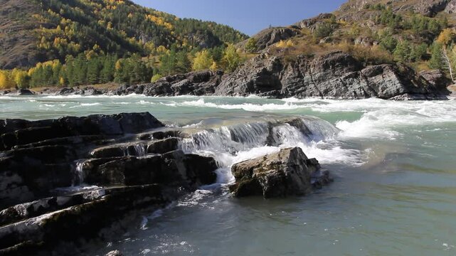 Autumn landscape in Chemal, Altai mountains and Katun river. 