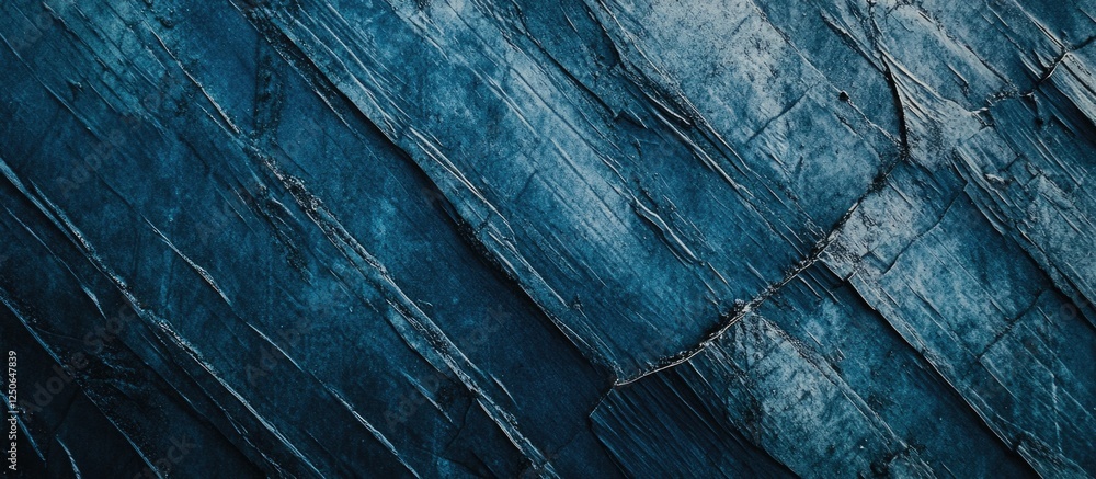 Poster Textured blue wooden surface with deep scratch marks creating an abstract background for design or artistic purposes