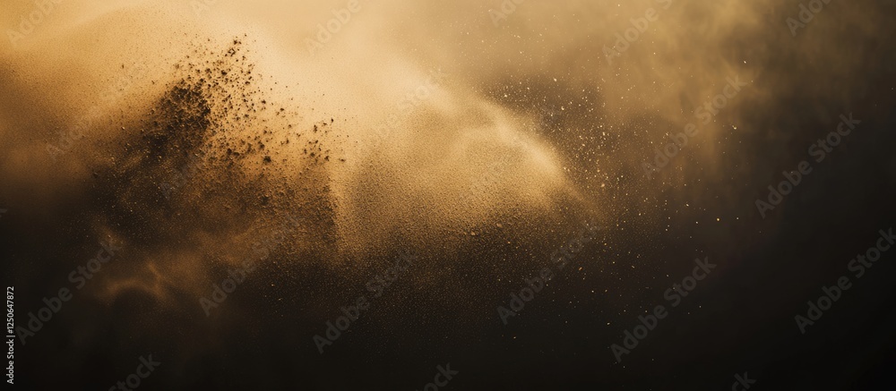 Aufkleber Abstract sandy explosion with motion blur on a dark background creating a dramatic and dynamic visual effect in an artistic composition.