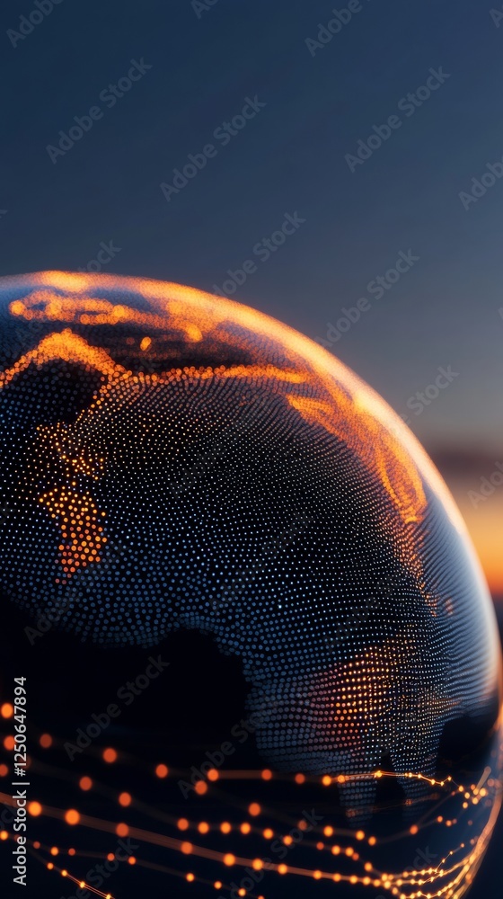 Poster Futuristic Financial Visualization Luminous Globe with Data Points and Market Trends - High-Tech Analytics for Global Economy Insights and Strategic Investment Decisions