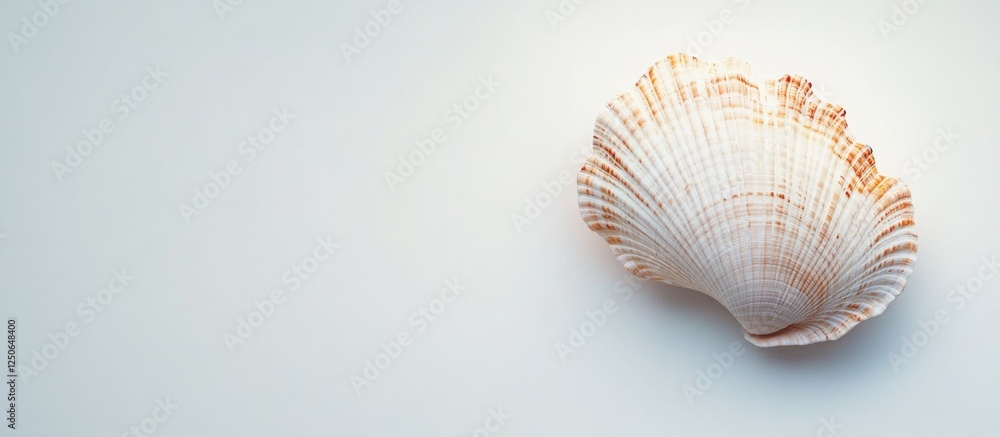 Poster Delicate seashell isolated on a clean white background showcasing natural textures and colors perfect for coastal themes and designs.