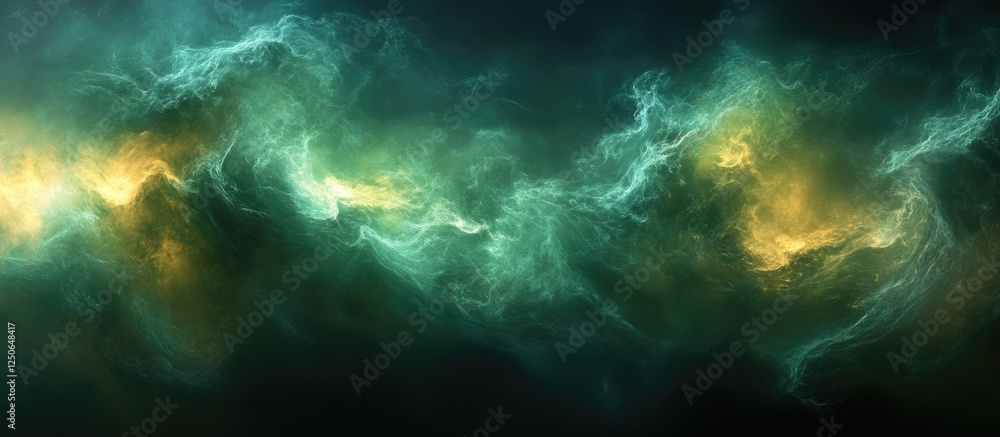 Poster ethereal green smoke against a dark backdrop creating a mystical and atmospheric visual ideal for va
