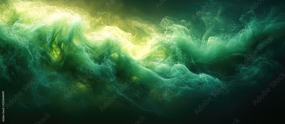 Poster ethereal green smoke swirling background with luminous accents creating a mystical and atmospheric v