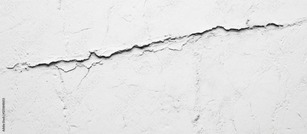 Poster cracked texture of an aged white concrete wall showcasing imperfections and wear in a long horizonta