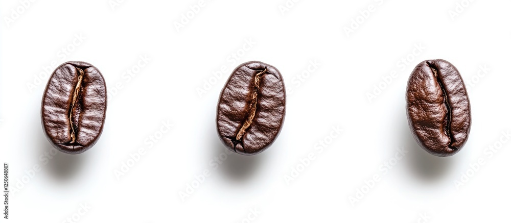 Poster roasted coffee beans arranged in a row isolated on a white background perfect for coffee related the
