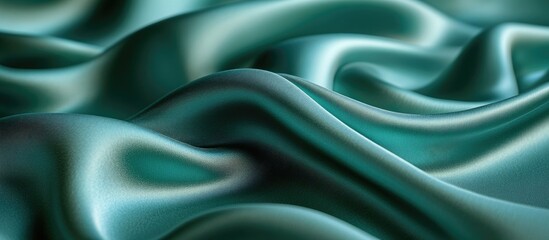Obraz premium Lustrous green satin fabric with soft wavy folds creating an elegant textile background for design and fashion applications.