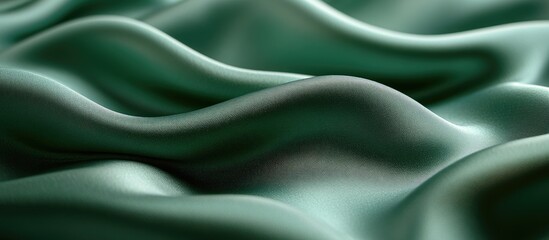 Obraz premium Luxurious green satin fabric with smooth wavy folds showcasing rich texture and elegant sheen perfect for fashion or interior design backgrounds.
