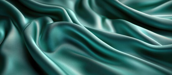 Fototapeta premium Luxurious green satin fabric showcasing elegant drapes and soft textures suitable for fashion and interior design projects.