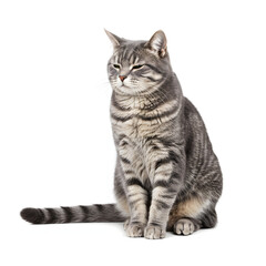 Obraz premium Gray Tabby Cat Sitting Isolated on White Background