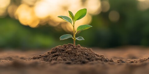 Eco-Chic Business Visualization Lush Green Sprout on Earthy Soil with Ambient Glow - Sustainable Wealth Growth Insights for Modern Financial Strategies and Eco-Conscious Investments