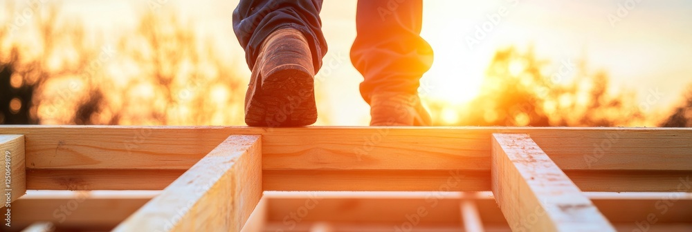 Poster industrial safety style dynamic construction platform with protective gear and timber framework - en