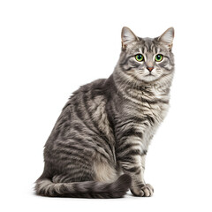 Obraz premium Gray Tabby Cat Sitting Isolated on White Background
