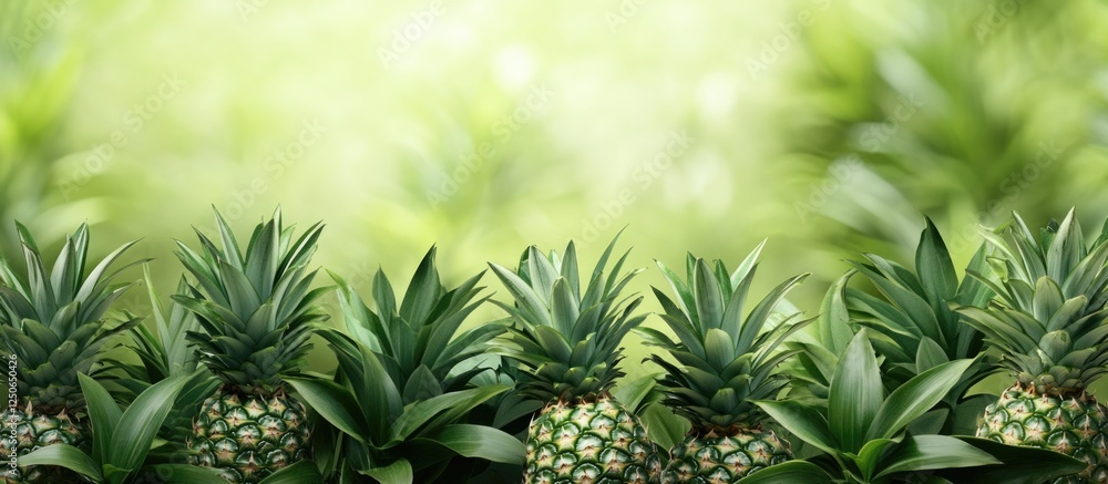 Poster pineapple leaves with a blurred background creating space for text in a fresh and tropical setting s