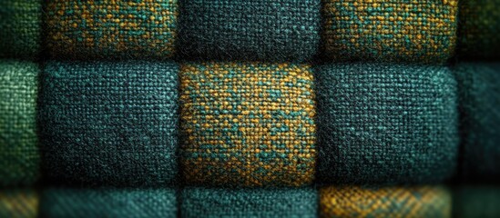 Textured green plaid fabric background with rich hues creating a cozy and stylish aesthetic for design and interior purposes.