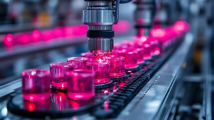 Industrial automation at its peak with robotic arms assembling vivid round products in a high-tech environment