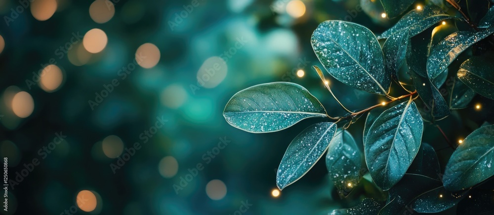 Poster lush green leaves with a dreamy bokeh light background providing ample space for personalized text o