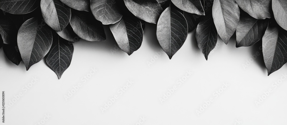 Poster black and white leaf texture background with blank space for text or design elements in modern natur