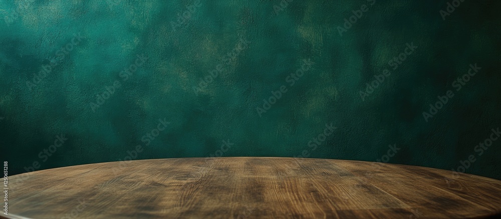 Aufkleber textured green wall with wooden table surface high resolution empty space for creative design or adv