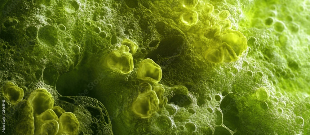 Poster macro abstract green background featuring textured lumps and organic formations creating a vibrant v