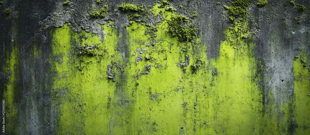 Poster textured green cement wall with weathered gray elements creating a vibrant and rustic background for