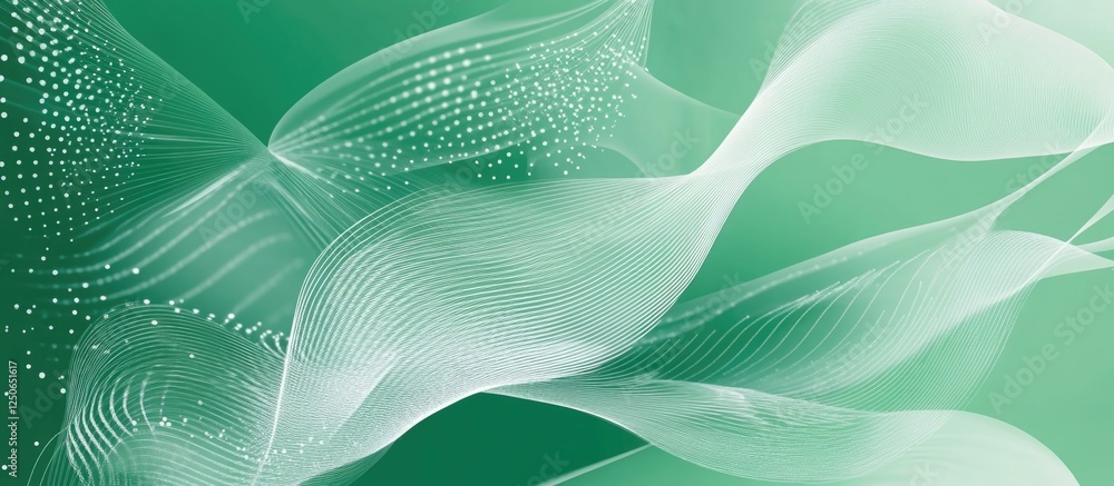 Poster elegant green and white abstract design with flowing waves and dotted patterns perfect for backgroun