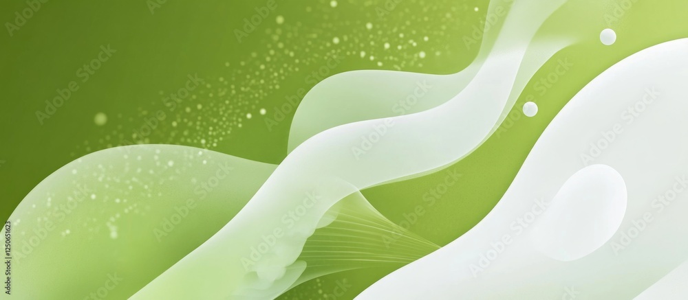 Poster green abstract background with smooth flowing shapes and soft white accents creating a serene artist