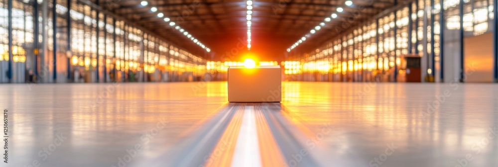 Fototapete sunlit industrial logistics cardboard box on smooth surface in expansive distribution hub - automate