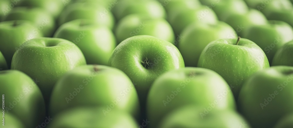 Poster fresh green apples arranged in rows showcasing vibrant color and texture ideal for market or food-re