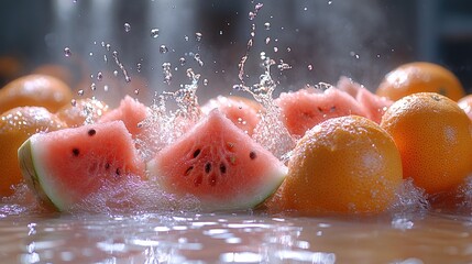 An artistic arrangement of vibrant green melons and slices of juicy red watermelon,