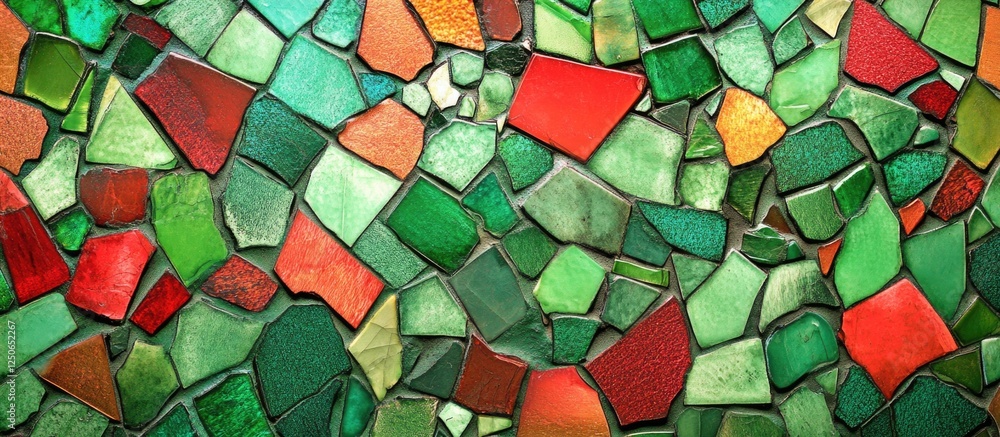 Poster mosaic wall abstract background featuring vibrant green and red tiles in a closeup view showcasing t