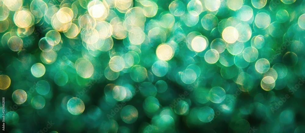 Poster green abstract bokeh lights creating a dreamy blurred background for design and artistic projects.