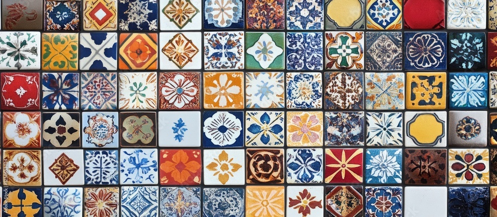 Poster andalusian azulejos tile patterns wall display showcasing vibrant colors and intricate designs perfe