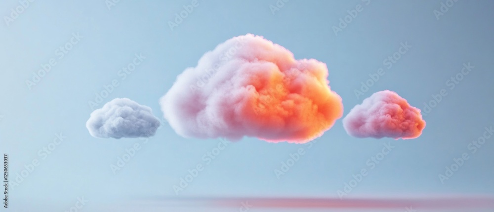 Poster Neon Cloudscape Visualization Soft-Toned Clouds with Luminescent Accents - Tech Aesthetic for Digital Transformation and Innovative Cloud Computing in Modern Business