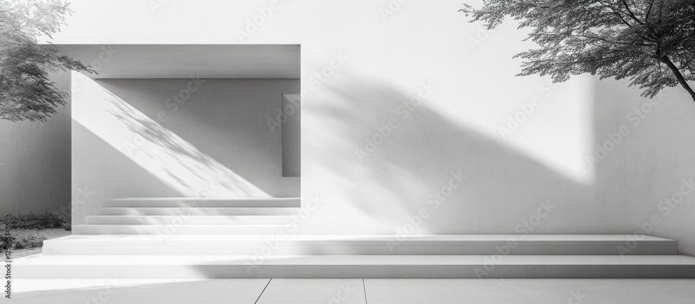 Poster modern minimalist gray and white concrete wall with shadows and soft lighting in architectural desig