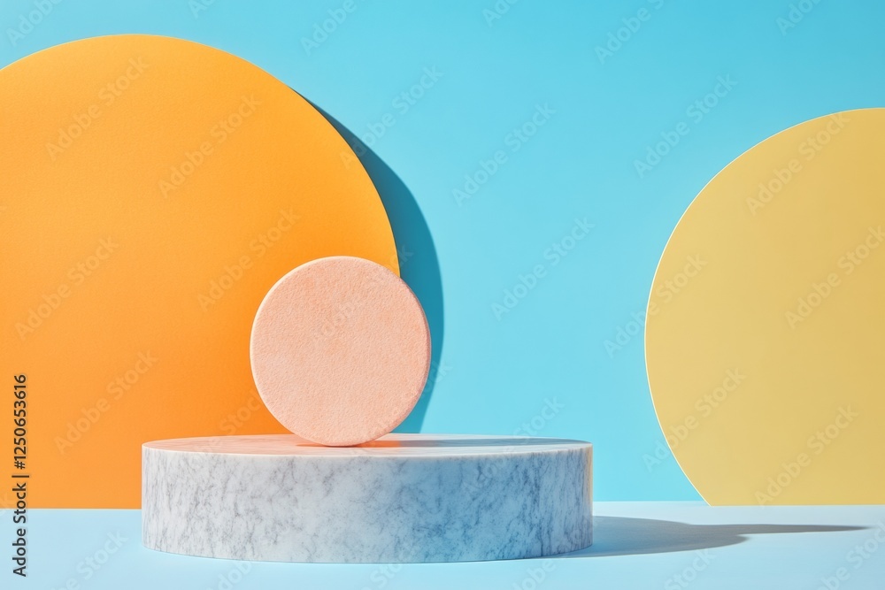 Aufkleber Retro Minimalist Graph Display Vibrant Circular Marble Structure on Pastel Backdrop - Trendy Interior Design and Contemporary Art Installation for Modern Workspaces