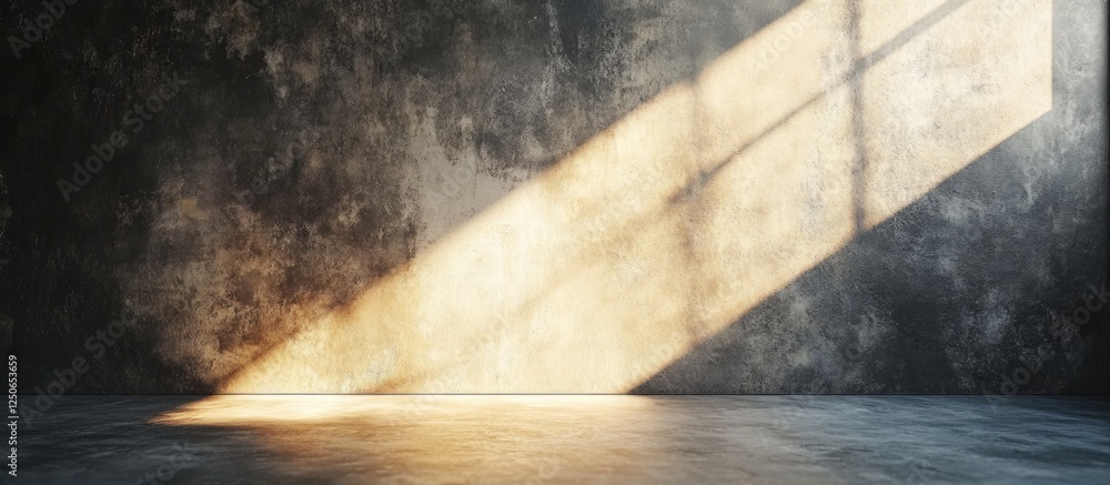 Poster gray textured wall illuminated by sunlight creating a warm and inviting atmosphere for decorative ba