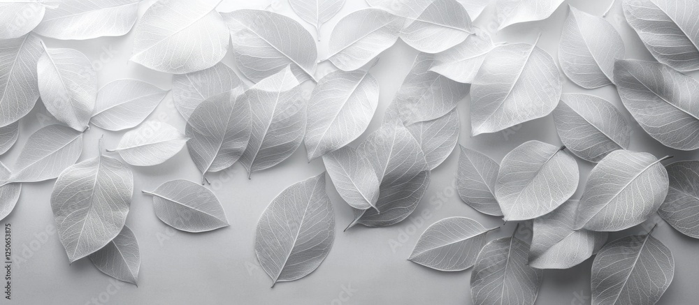 Poster gray translucent leaves delicately layered on a soft gray background creating a serene and minimalis