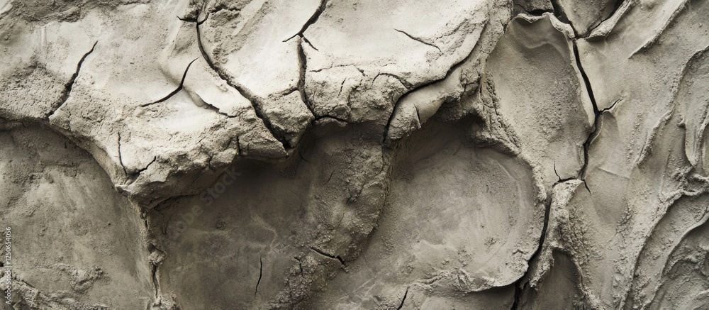 Poster dried gray mud texture showcasing intricate cracks and surface details for background and design use