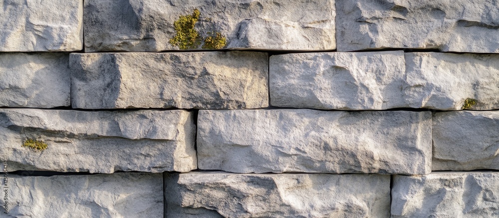 Poster gray stone wall texture with uneven surfaces and subtle moss growth suitable for backgrounds or arch
