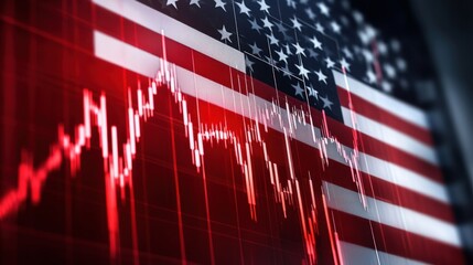 USA oil crisis and economic impact, declining oil industry, struggling workers, financial charts with red downward trend, inflation concerns
