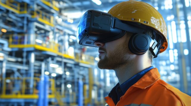 Virtual reality training for oil workers USA with HUD interface, immersive learning, futuristic workforce development