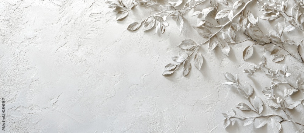 Poster gray tree leaves and branches shadow on textured white wall abstract natural light effects with spac