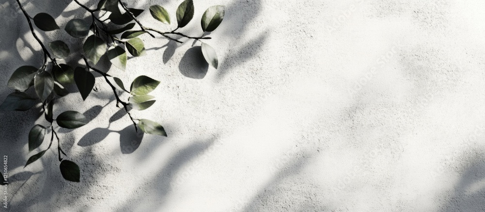 Aufkleber abstract shadows of wild vegetation leaves cast on a white textured wall creating a serene and neutr