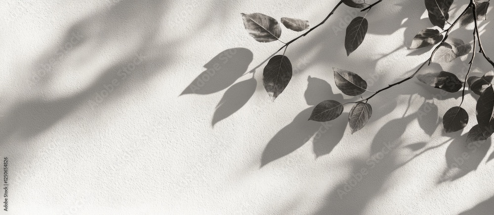 Aufkleber gray leaf shadows on a white wall creating an abstract neutral background for nature theme designs a