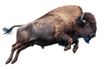 Graceful Leaping Bison on a White Background - High-Quality PNG

