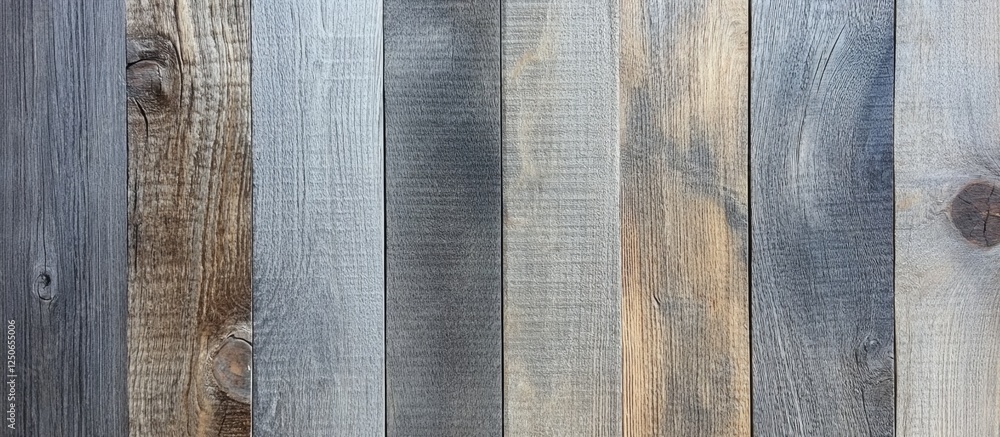Poster close-up of a textured gray wood plank background with varying shades and patterns for rustic design