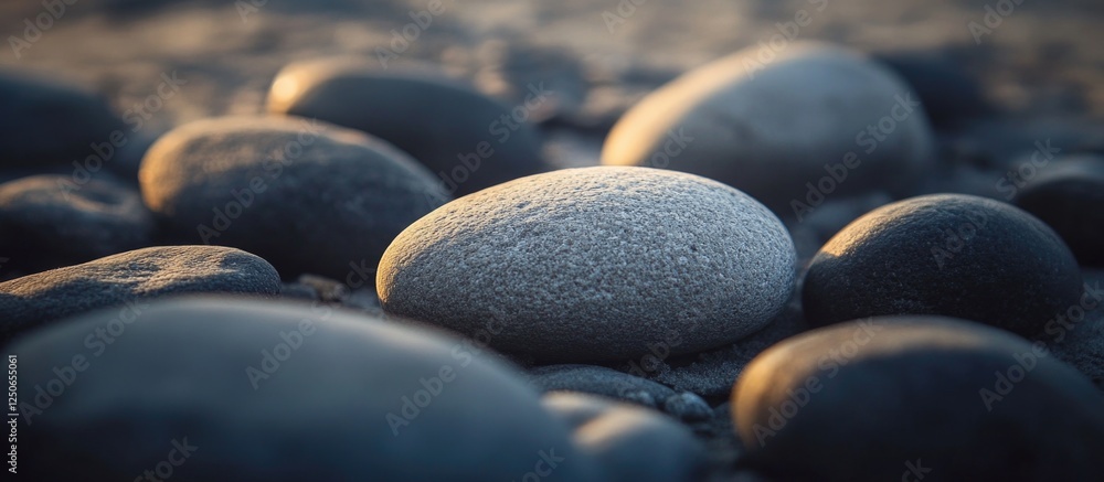 Aufkleber smooth gray pebbles texture in natural outdoor setting ideal for backgrounds or design projects feat
