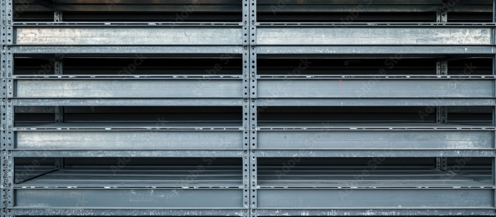 Poster industrial gray pallet rack background with empty space for text in large manufacturing warehouse se